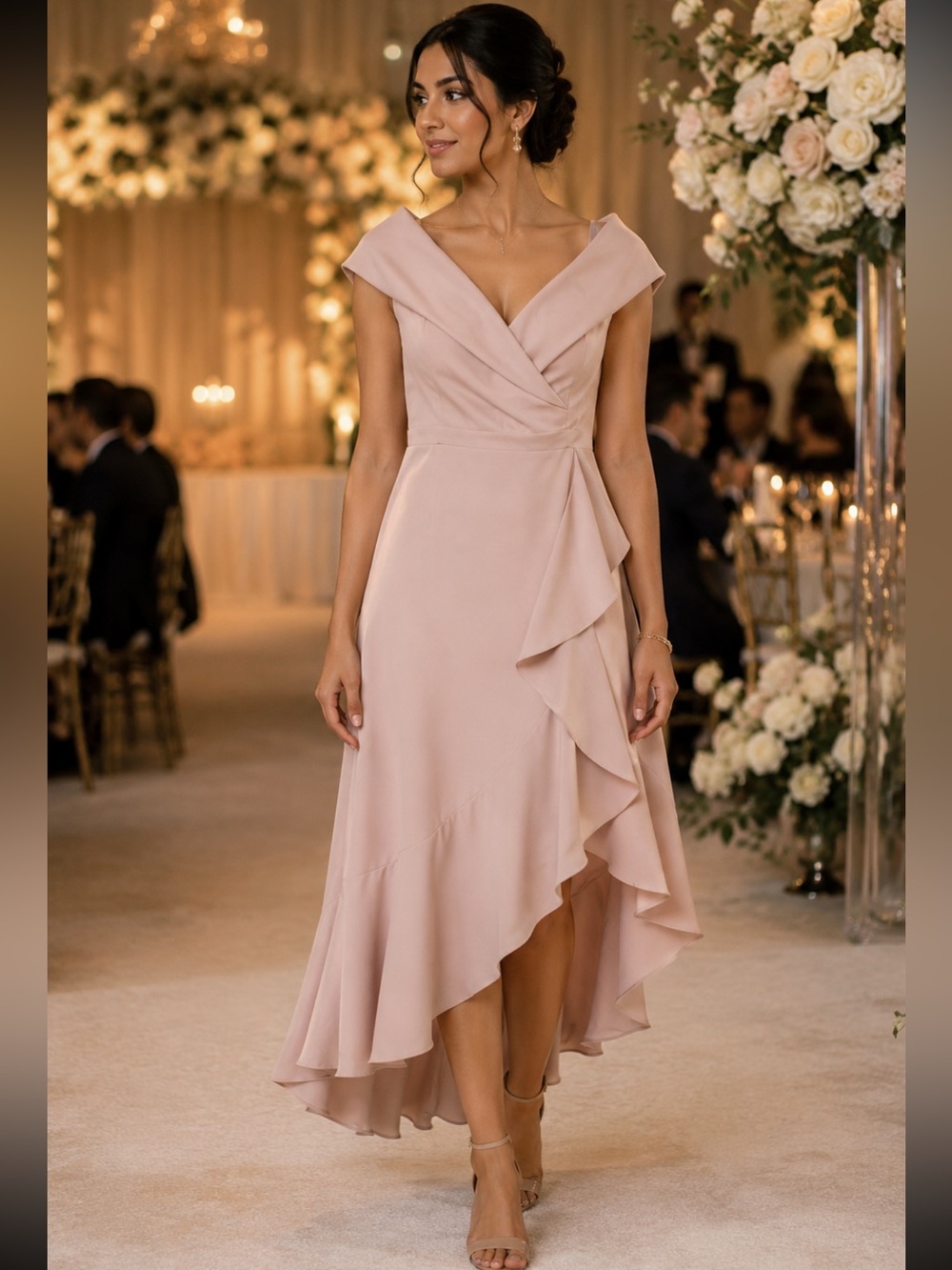 Xscape Blush Pink asymmetrical maxi Wedding Dress. Sz. 4